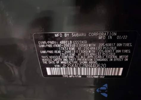 2022 Subaru Forester from USA, damaged, VIN JF2SKACC2NH440620